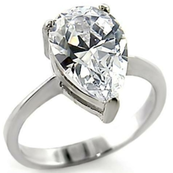 Sterling Silver Pear Cut Ring Size 7 9 10 Solitaire Engagement CubicZirconia 925 - Picture 1 of 8